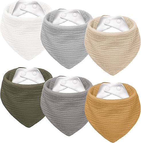 Susurration Muslin Baby Drool Bibs 6Pack Soft Triangular Adjustable Baby Bandana Bibs for Unisex Baby Girls & Boys - Jamouz