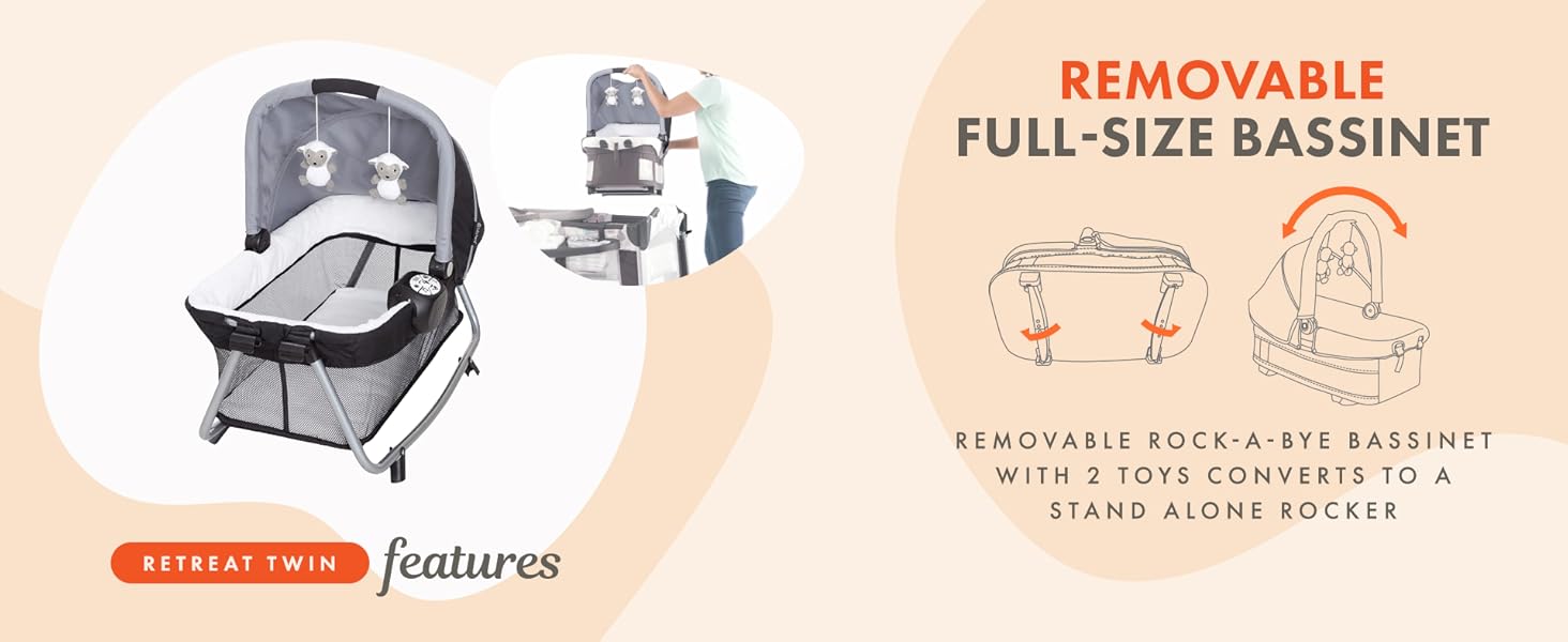 Baby Trend Retreat Twin Nursery Center w/ 2 Bassinets & Changing Table, Quarry