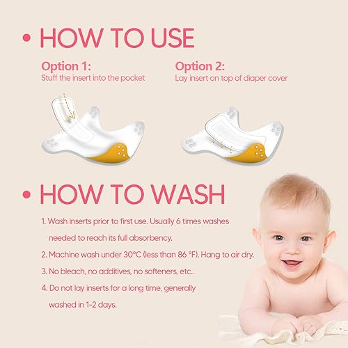 Damero 5-Layer Reusable Diapers Baby Inserts, 12PCS Cloth Diaper Inserts with an Extra Storage Bag - Jamouz