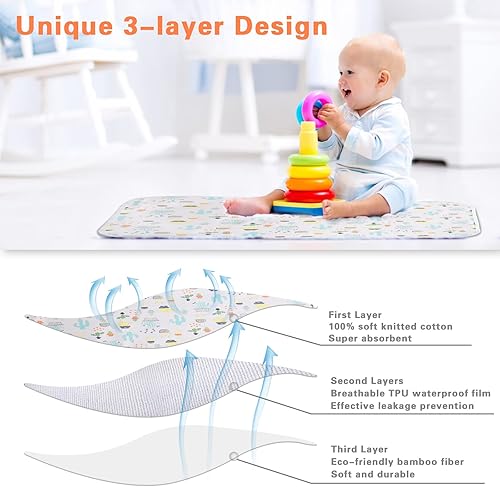 Baby Portable Changing Pad Waterproof Diaper Changing Mat Travel 3 Pack Washable Mattress Pad Reusable Under Pads Changing Pad Liners 22' x 27.5' - Jamouz