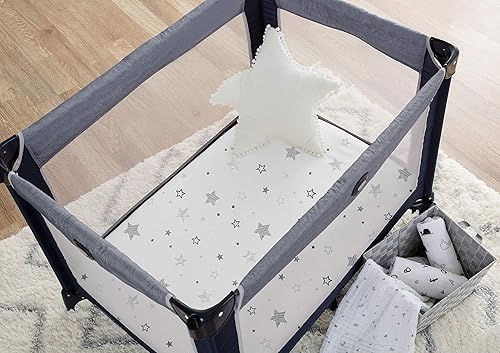 TL Care 2 Pack Fitted Pack N Play Playard Sheet 27' x 39', Soft Breathable Neutral 100% Cotton Jersey Pack and Play Sheet, Gray Star/Gray Zigzag, for Boys and Girls, Fits Most Mini Crib - Jamouz