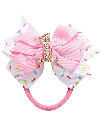Birthday Hair Bow for Baby Girls 1 2 3 4 5 6 Years Sprinkle Decorations Confetti Ice Cream Party Pink Hair Accessories for 2nd Birthday - Jamouz
