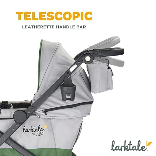 Larktale Caravan Coupe - Compact 2-Seater Stroller Wagon with Small Fold - Adjustable Canopies Included - Gray/Green - Jamouz