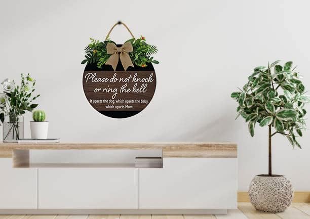 Sleeping Baby Protective Dogs Plsease Do Not Knock or Ring the Doorbell Round Wooden Door Hanger,Nursery,Front Door,Door Knob Decor,Living Room Sign, Wall Decor, Hanging Wood Decor Sign (12x12inch) - Jamouz