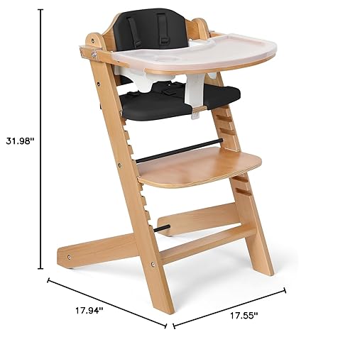 Cowiewie 3-in-1 Convertible Natural Wooden High Chair for Babies & Toddlers 3-Tier Remove & 2 Adjustable Wood Tray & 8 Levels Adjustable, 2 Waterproof Cozy Cushions Grey - Jamouz