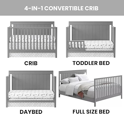Oxford Baby Lazio 4-in-1 Convertible Crib, Dove Gray, GreenGuard Gold Certified - Jamouz