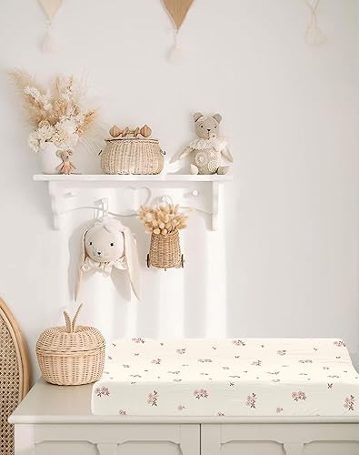 Changing Pad Cover for Baby Boy Girl 2 Pack, Muslin Changing Table Pad Covers with Boho Style, Neutral Nursery Bedding Essentials Soft and Breathable(Dusty Rose & Flower-A) - Jamouz