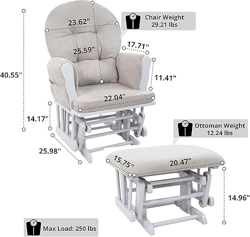 Brisbane Nursery Glider & Ottoman Sets, Glider Recliner Nursery Rocking Chair, Nursery Glider Rocker with Ottoman, Reclining Gliders & Chairs for Breastfeeding, Maternity, Napping, Espresso/Cream - Jamouz