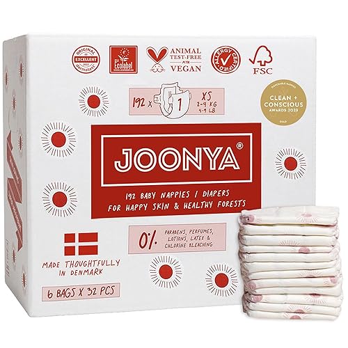Joonya Baby Diapers, Size 4 L (15-31 lb) - 6 Bags of 25 (150) - New Range - NonToxic, Eco-Friendly, Ultra Slim, Overnight Use - Made in Denmark - Jamouz