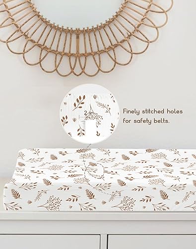 Changing Pad Cover for Baby Boy Girl 2 Pack, Muslin Changing Table Pad Covers with Boho Style, Neutral Nursery Bedding Essentials Soft and Breathable(Dusty Rose & Flower-A) - Jamouz