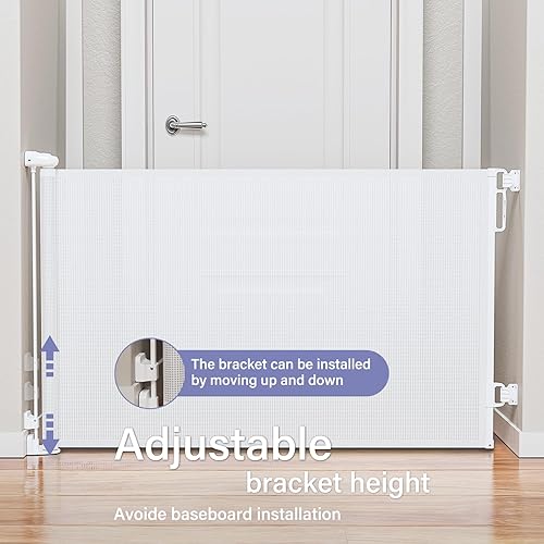 Retractable Baby Gates Extra Wide, PRObebi Retractable Dog Gate for The House Extends to 54' Wide 34' Tall, Gates for Baby Indoor, Stair Gate for Outdoor, Staris, Hallways, Doorways, Deck, Porch - Jamouz
