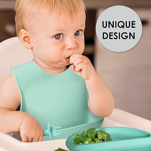 Bluet B- Silicone Baby Feeding Set - Baby Led Weaning Supplies - Baby Spoons, Suction Bowl - Plate - Baby Utensils Set - Silicone Feeding Set for Baby First Foods, Infant Eating - 8pcs - Purple - Jamouz
