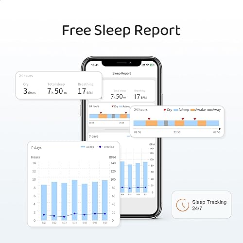 Cheego X3 Pro Smart Baby Monitor with Real-Time Contactless Breathing& Sleep Tracking, Cry& Face Cover Detection, Wall Mount& 2K Wi-Fi HD Video Camera and 2-Way Talk, Nightlight and Night Vision - Jamouz