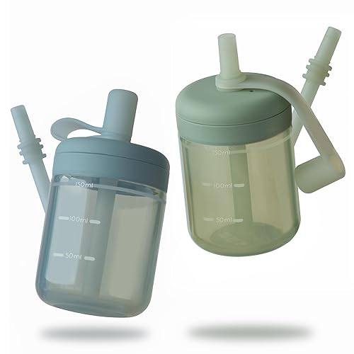 Moonkie Baby Straw cup | Silicone Toddler Sippy Cup Training Cup with Straw Lid | BPA-Free Drop-Proof Baby Cup | Baby Led Weaning | 6 Months+, 5 oz, 2pack - Jamouz