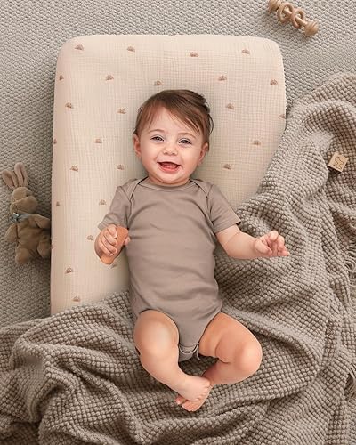 Blissful Diary Muslin Changing Pad Cover for Girls Boys, Ultra Soft Breathable Cotton, Baby Diaper Change Table Pad Covers, 2Pack (Roman Green&Leaf) - Jamouz