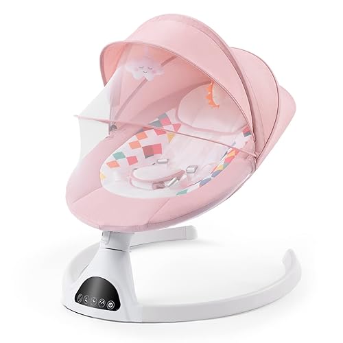 Baby Swing for Infants, Electric Portable Baby Swing for Babies, Bluetooth Touch Screen/Remote Control Timing Function 5 Swing Speeds Baby Rocker Chair with Music 5 Point Harness Pink - Jamouz