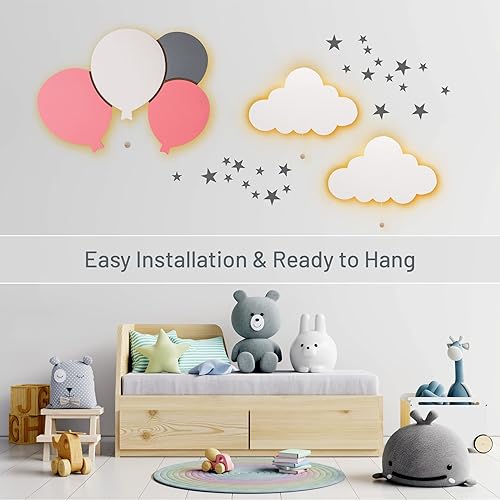 Lumipets Lighted Balloons, Nursery Night Light, Wall Mounted Lighted, Battery Operated Cloud Light Sign–Lightweight Kids Night Light for Babies, Toddlers, Kids - 17.7 x 11.2 x 1.5-in - Jamouz
