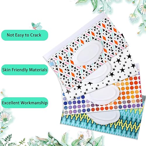 FEBSNOW 4 Pack Baby Wipe Dispenser, Portable Refillable Wipe Holder, Baby Wipes Container, Wipe Dispenser, Reusable Travel Wet Wipe Pouch (Geometric) - Jamouz