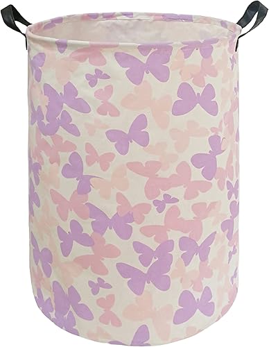 Butterfly Storage Basket Canvas Clothes Baby Laundry Basket Pink Gift Basket Laundry Hamper Storage Hamper for Kids Boys and Girls Room Decor - Jamouz