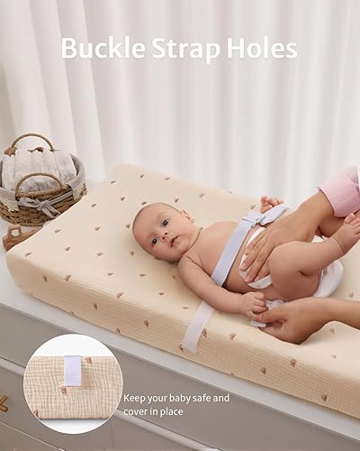 Blissful Diary Muslin Changing Pad Cover for Girls Boys, Ultra Soft Breathable Cotton, Baby Diaper Change Table Pad Covers, 2Pack (Roman Green&Leaf) - Jamouz