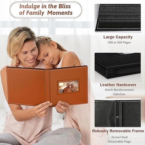 Popotop Photo Album 4x6 300 Pockets with Leather Hardcover Cover, Small Photo Album Holder Book with 50Pcs Pages for Family Travel Wedding Baby Gifts - Jamouz