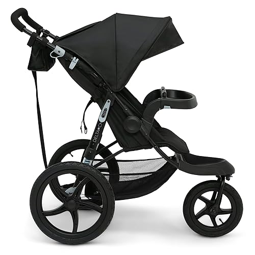 Delta Children Apollo Jogging Stroller - Shock Absorbing Frame with Large Canopy & Recline - Car Seat Compatible, Black - Jamouz