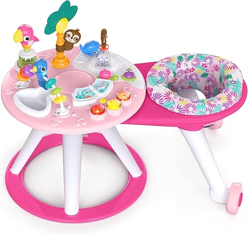 Bright Starts Around We Go 2-in-1 Baby Walker, Discovery Activity Center and Table, Tropic Cool, Ages 6 Months+ - Jamouz