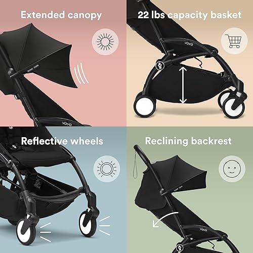 Stokke YOYO3 Stroller from 6 Months - Includes Black Frame, Seat Cushion & Canopy - Folds in & Out in a Flash - Light & Compact - Carry-On Compatible - Jamouz