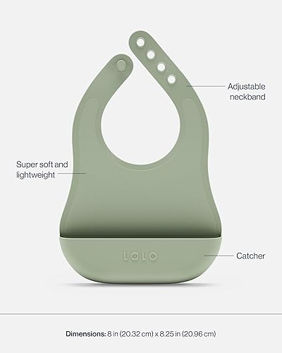 Lalo First Bites Silicone Baby Feeding Set - Baby Led Weaning Supplies - Non-Toxic Silicone - Includes 2 Bibs, 2 Spoons, Training Cup, Suction Plate and Bowl - 6 Pieces - Sage - Jamouz