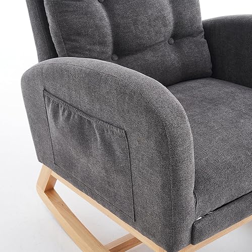 Nursery Rocking Chair with Retractable Foot Rest Glider Rocker Accent Chair Padded Seat with High Backrest Armchair Comfy Side Chair for Living Room Bedroom Offices (Gray) - Jamouz