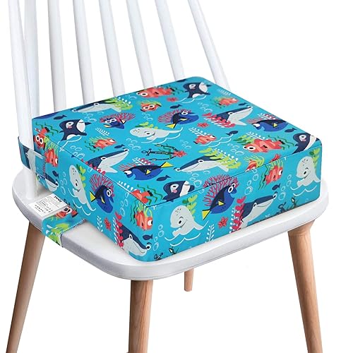 Toddler Booster Seat for Dining Table,4 Inches Washable Double Safer Straps Non-Slip Bottom Booster Seat Dining for Kids, Portable Travel High Density Sponge Detachable Increasing Cushion for Child. - Jamouz