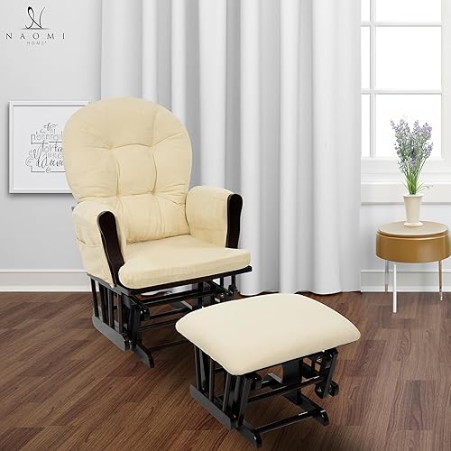 Brisbane Nursery Glider & Ottoman Sets, Glider Recliner Nursery Rocking Chair, Nursery Glider Rocker with Ottoman, Reclining Gliders & Chairs for Breastfeeding, Maternity, Napping, Espresso/Cream - Jamouz