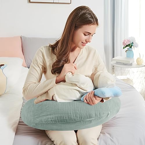Winmany 2 Pack Muslin Nursing Pillow Covers Soft Cotton Newborn Breastfeeding Pillow Cover Baby Feeding Pillow Slipcover Shower Gifts for Boys Girls (Brown + Beige) - Jamouz