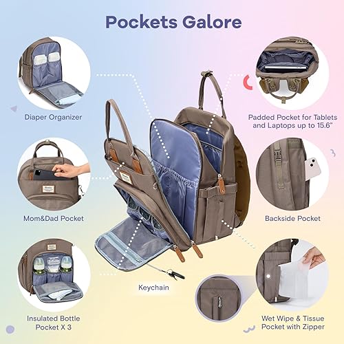 RUVALINO Diaper Bag Backpack, Multifunction Travel Pack Maternity Baby Changing Bags, Large Capacity, Waterproof, Black - Jamouz