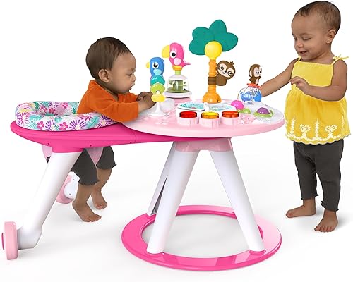 Bright Starts Around We Go 2-in-1 Baby Walker, Discovery Activity Center and Table, Tropic Cool, Ages 6 Months+ - Jamouz
