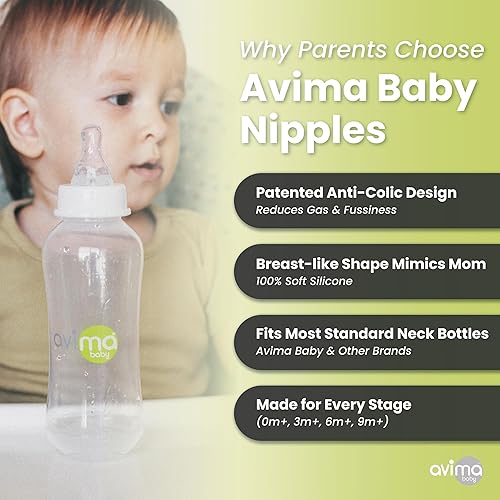 Avima Baby Anti Colic Nipples for Standard Neck Bottles, Silicone Breast Like Nipples - 6 to 9+ Months, Fast Flow, Level 3 (Pack of 6) - Jamouz