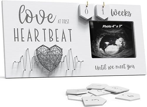 Baby Sonogram Picture Frame with Countdown Weeks - Standard 4'x3' Ultrasound Photo - Pregnancy Announcements Ideas - Gender Reveal Baby-Shower Gift - New Mom Expecting Parents to Be Keepsake Gifts - Jamouz