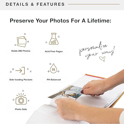 MCS 200-Pocket Fabric Baby 4x6 Photo Album with Writing Space, 8.5 x 8.5 Inches, Baby Pink - Jamouz