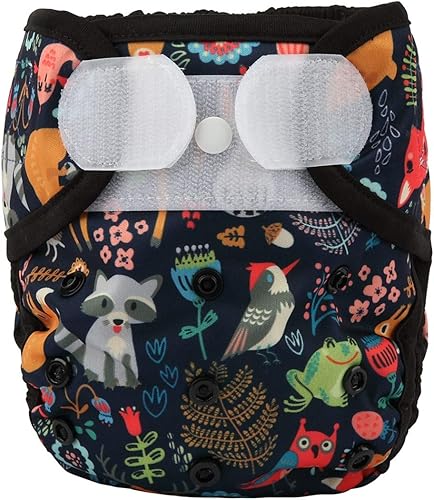 Baby Cloth Diaper Cover Nappy Hook and Loop Double Gusset 6.6lbs to 33lbs (Rabbits Wolves) - Jamouz