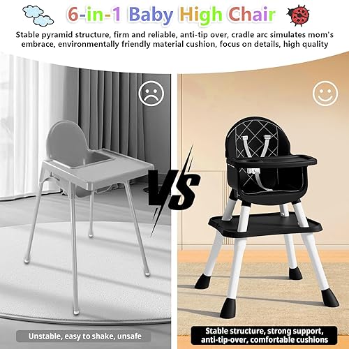 6 in 1 Baby High Chair for Babies and Toddlers, Booster Seat, Kids Learning Table & Chair (Grey) - Jamouz