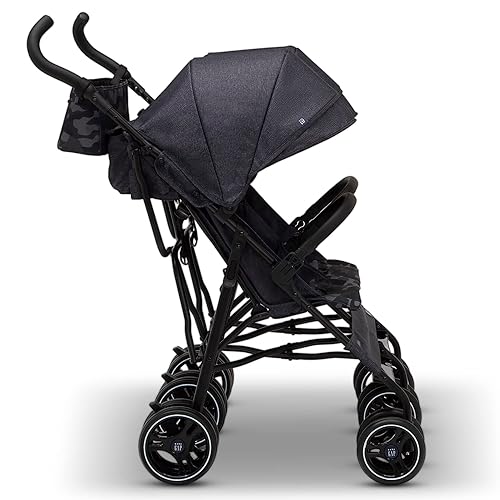 GAP babyGap Classic Side-by-Side Double Stroller - Lightweight Double Stroller with Recline, Extendable Sun Visors & Compact Fold - Made with Sustainable Materials, Grey Stripes - Jamouz