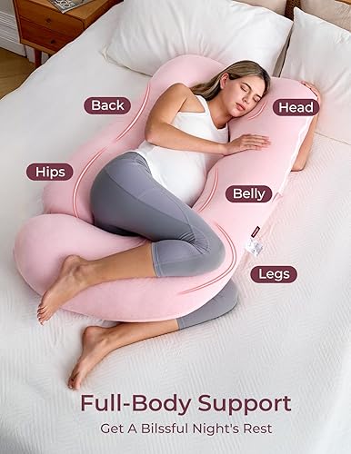 Momcozy Pregnancy Pillows for Sleeping, U Shaped Full Body Maternity Pillow with Removable Cover - Support for Back, Legs, Belly, HIPS for Pregnant Women, 57 Inch Pregnancy Pillow for Women, Grey - Jamouz