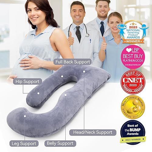 Momcozy Pregnancy Pillows for Sleeping, U Shaped Full Body Maternity Pillow with Removable Cover - Support for Back, Legs, Belly, HIPS for Pregnant Women, 57 Inch Pregnancy Pillow for Women, Grey - Jamouz