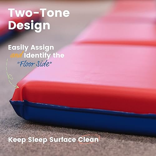 ECR4Kids Premium Folding Rest Mat, 3-Section, 2in, Sleeping Pad, Blue/Red, 5-Pack - Jamouz