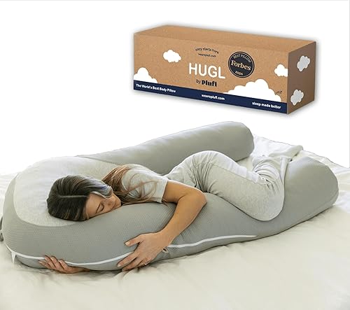 Plufl Hugl Standard Size Cooling Body Pillow for Adults U Shaped Maternity Pillow Great for Side Sleepers & Pregnant Women | Washable Cover | Grey - Jamouz