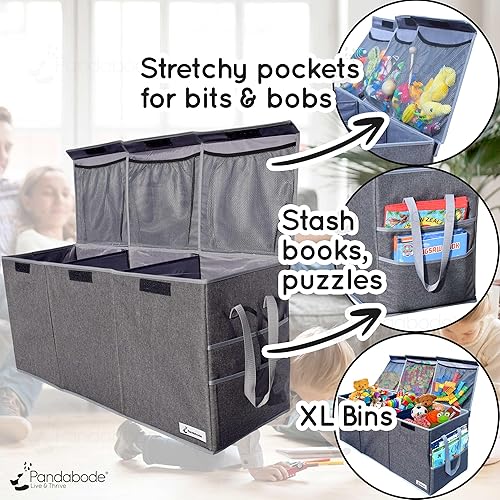 Extra Large Toy Box - Big Toy Box - Sturdy Extra Large Toy Storage Organizer with Pockets - Extra Large Toy Chest 36 x 16 x 12 in - Grey - Jamouz
