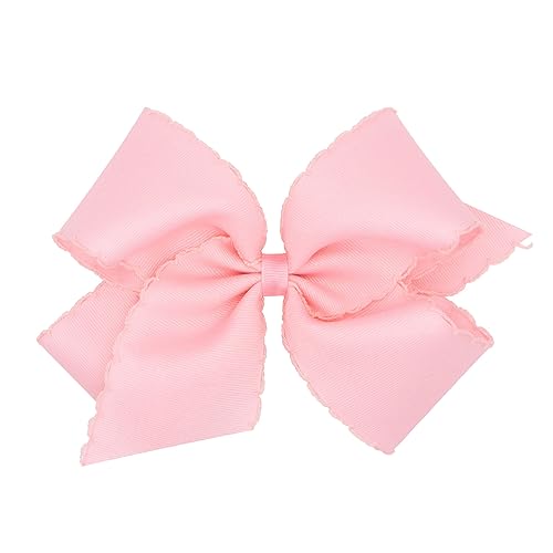 Wee Ones Girls' Classic Grosgrain Moonstitch Edge Hair Bow on a WeeStay Hair Clip, Medium, White with Light Pink - Jamouz