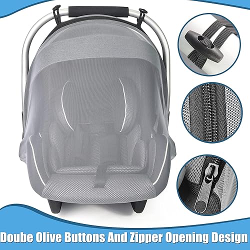 Mosquito Net for Baby Car Seats – Infant Car Seat Insect Mesh Net with Zipper - Universal Fit, Premium Quality: Machine Washable - Gray - Jamouz