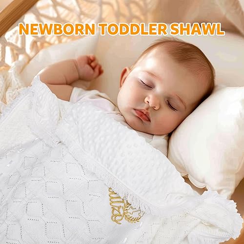 Baby Blanket Baptism Christening Gifts for Girl Boys Baby Easter Dedication Church Gifts Mi Bautizo White Soft Crochet Shawl Towel - Jamouz