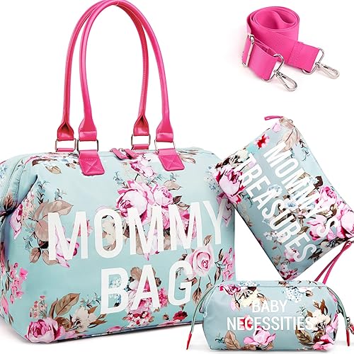 LitBear Mommy Bag for Hospital, Hospital Tote for Labor and Delivery, Large Capacity Waterproof Mommy Organizer, Multifunction Overnight Tote for Women, Mom Bag with Straps (Blue Floral) - Jamouz